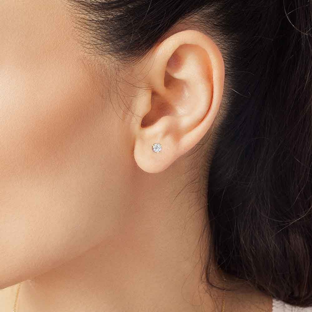 Three Prong Diamond Stud Earrings