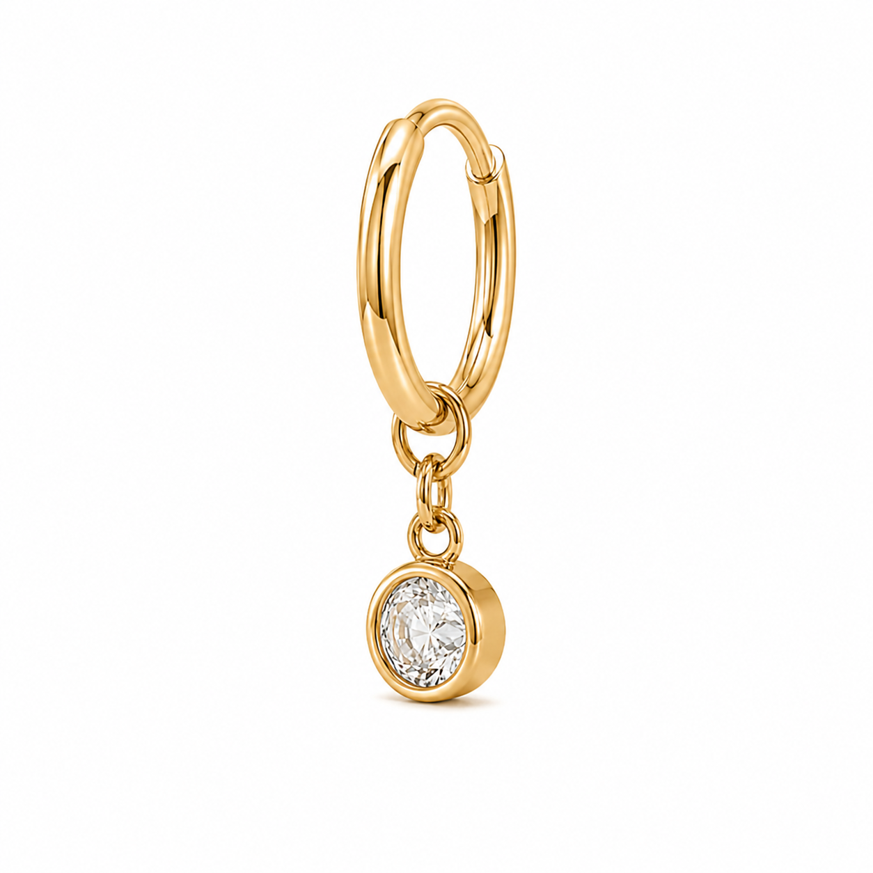 Side view of Lueur diamond drop hoop earring in 18K yellow gold
