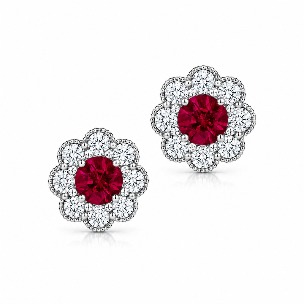 Ruby Diamond Cluster Studs