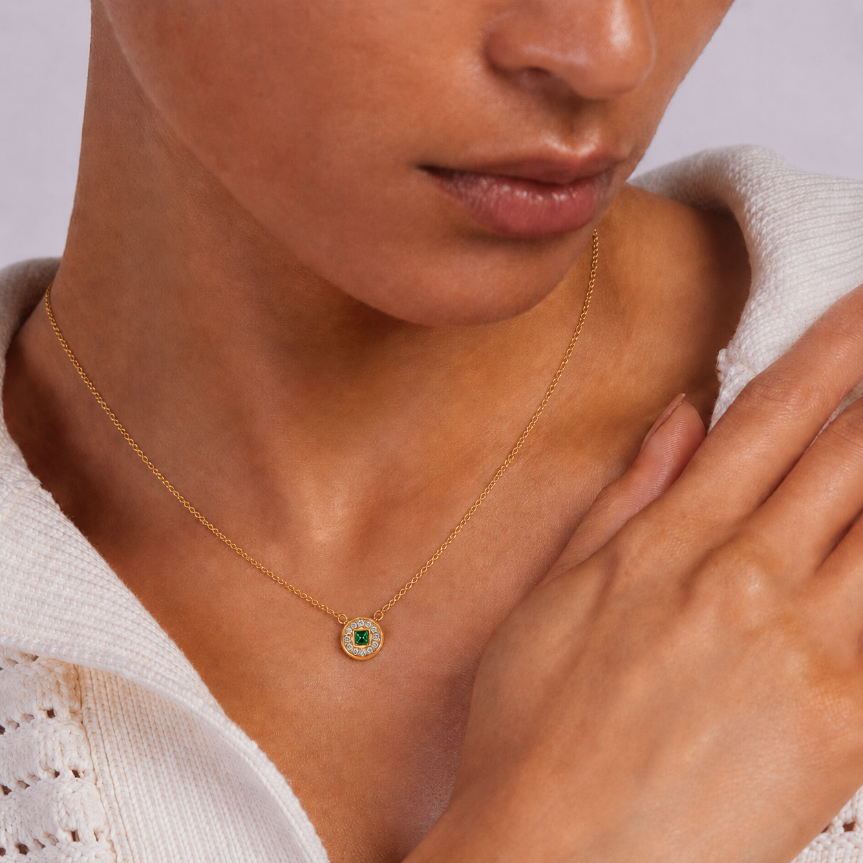 Pavé Emerald Medallion Necklace