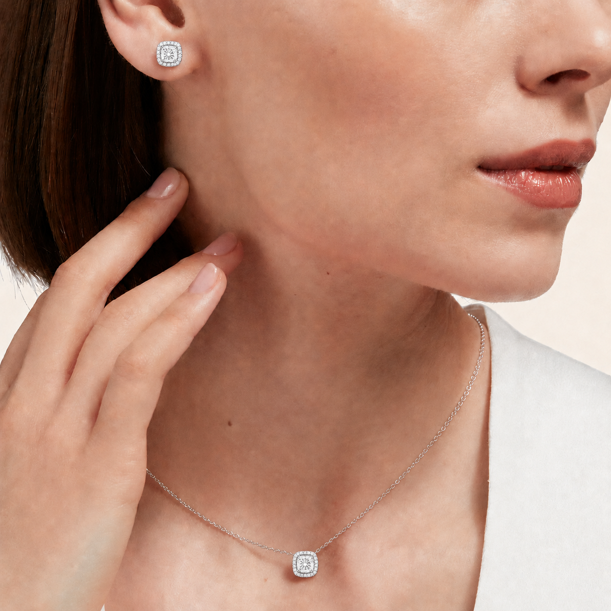 Cushion Halo Diamond Necklace