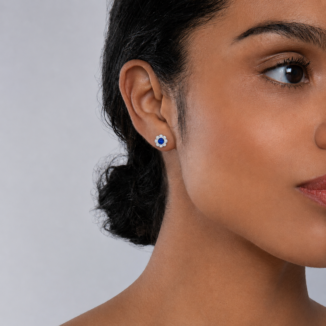 Sapphire Diamond Cluster Studs