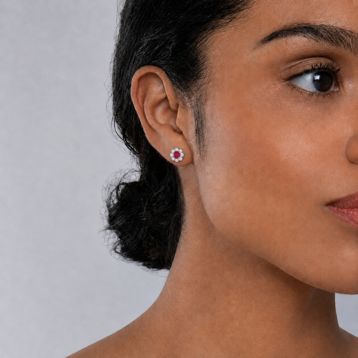 Ruby Diamond Cluster Studs