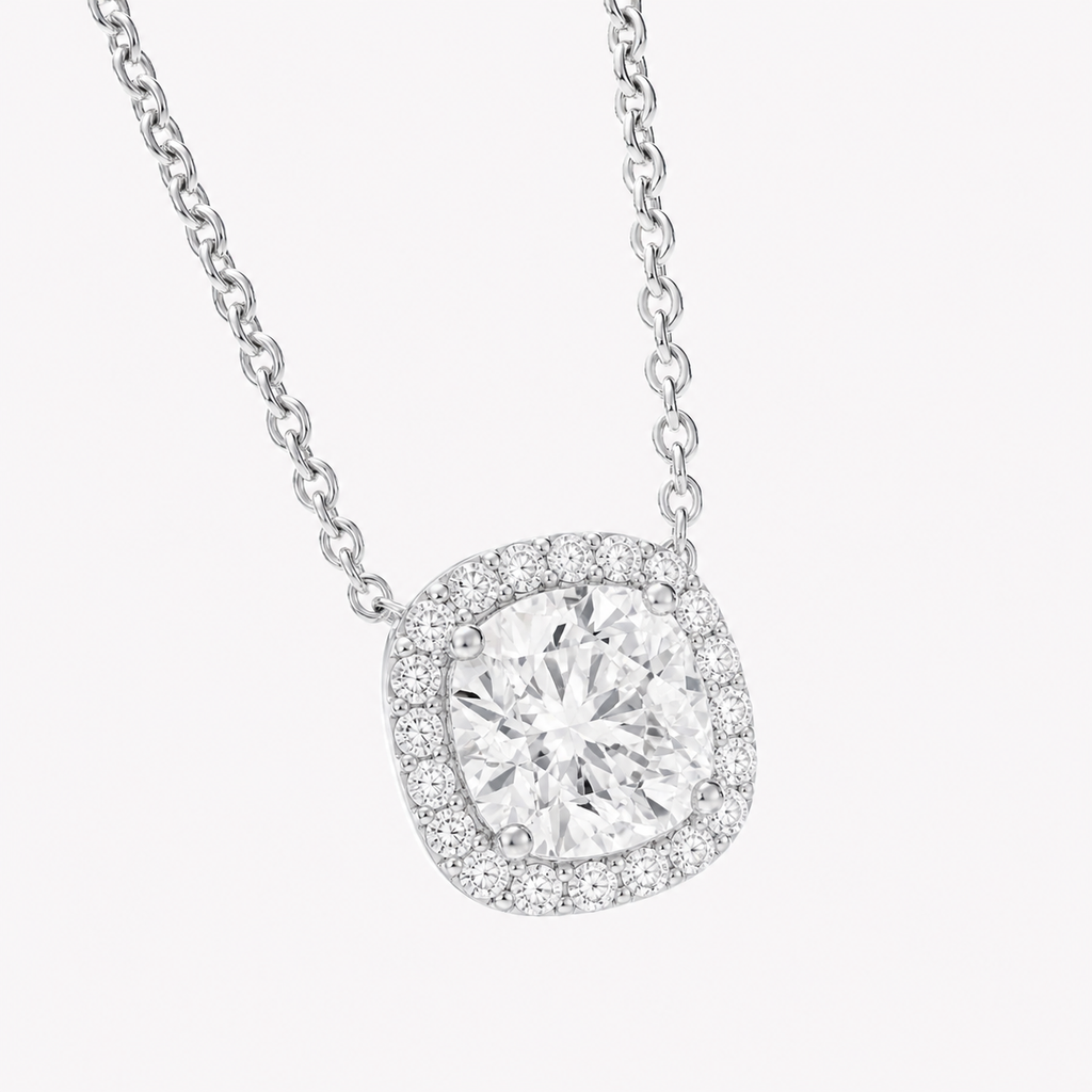 Cushion Halo Diamond Necklace