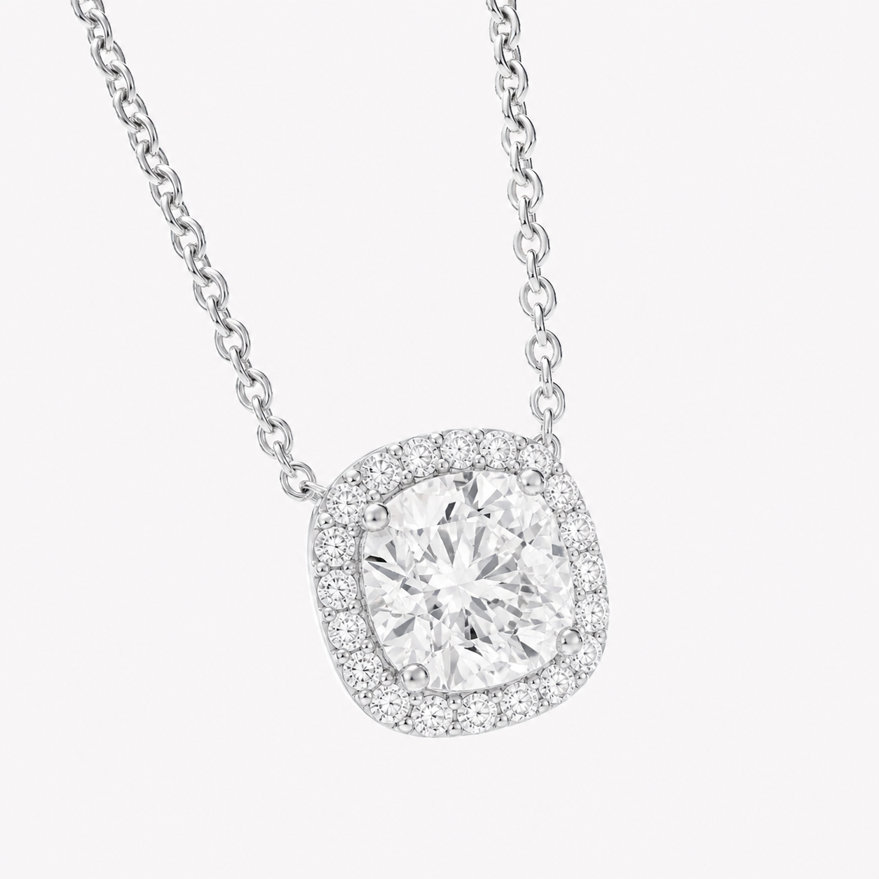 Cushion Halo Diamond Necklace