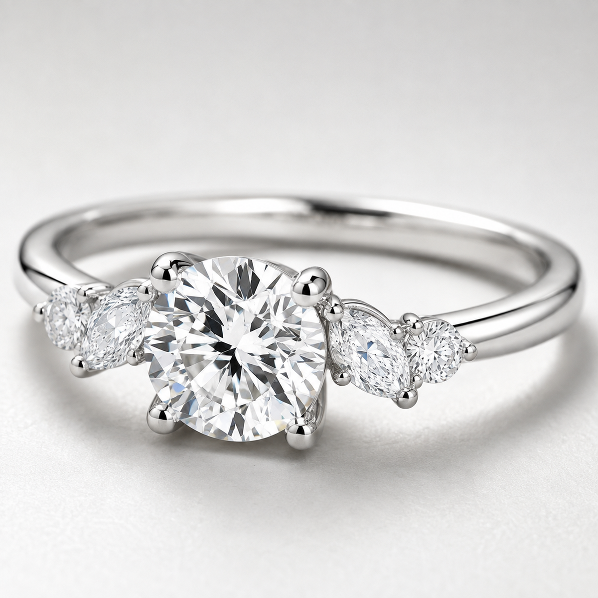 Close-up of lab-grown diamonds on Floral Cluster Diamond Engagement Ring
