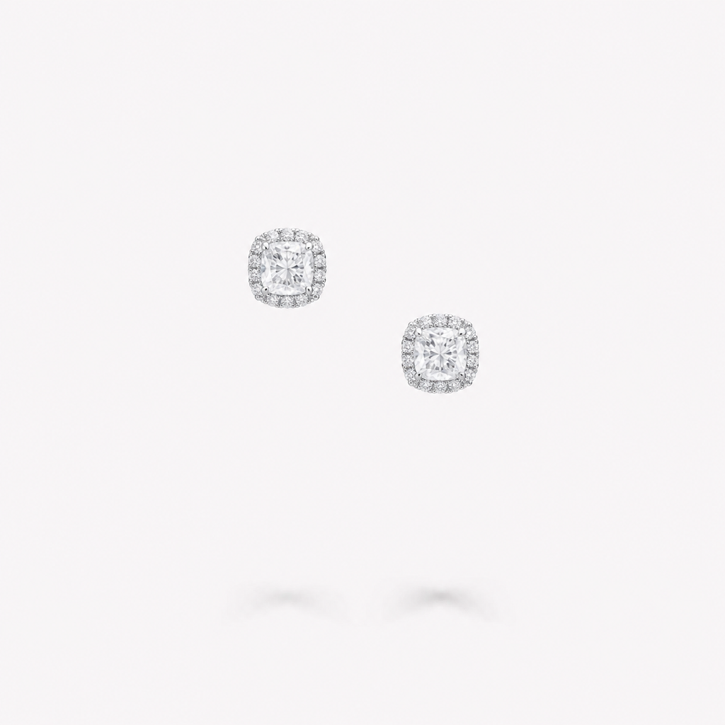 Cushion Halo Diamond Stud Earrings