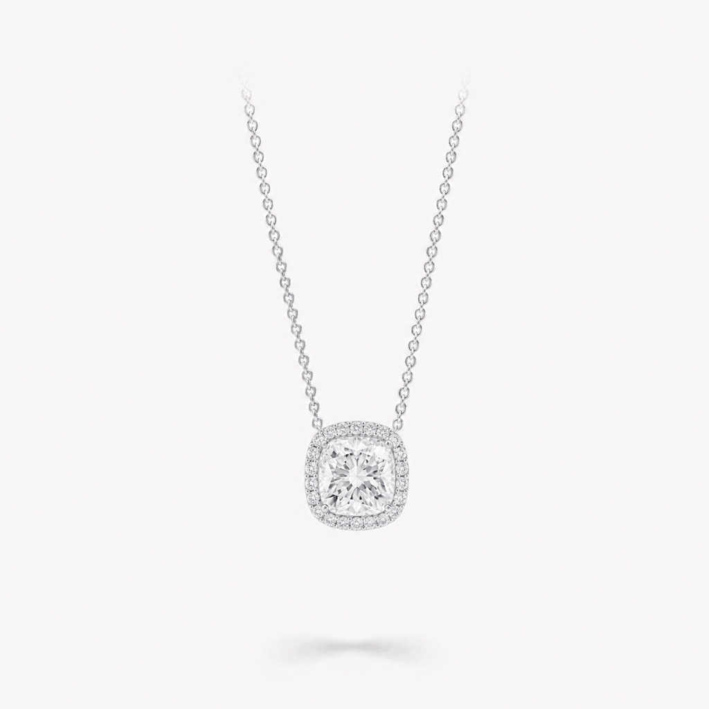Cushion Halo Diamond Necklace